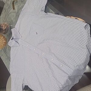 NAUTICA MEN'S CHECKERED SHORT SLEEVE BUTTON DOWN BUSINESS CASUAL LARGE SHIRT